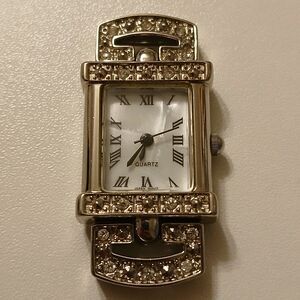 Vtg Avon Women's MOP Dial Silver Tone Rhinestone Bezel F17312 Quartz Watch Case